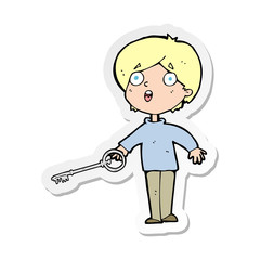 sticker of a cartoon boy with key