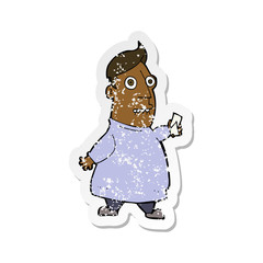retro distressed sticker of a cartoon nervous man with tickets