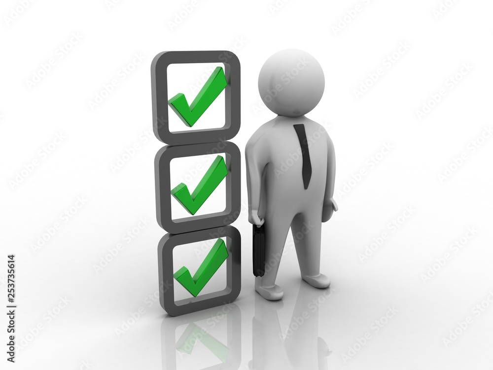 Aufkleber 3d rendering business man with check mark