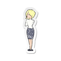 retro distressed sticker of a cartoon businesswoman ignoring