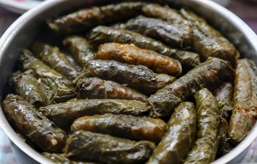 stuffed grape leaves with rice and meat. Traditional Ottoman, Turkish cuisine