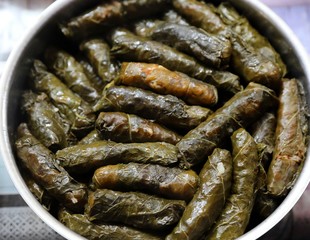 stuffed grape leaves with rice and meat. Traditional Ottoman, Turkish cuisine