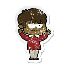 distressed sticker of a annoyed cartoon boy