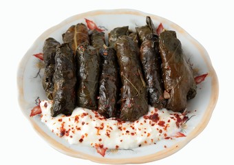stuffed grape leaves with rice and meat. Traditional Ottoman, Turkish cuisine
