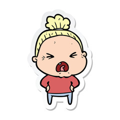 sticker of a cartoon angry old woman