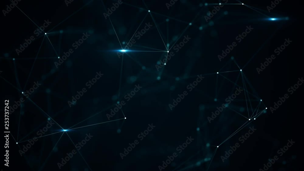 Wall mural 3d render abstract plexus shapes with optical flares. connection and web concept. digital, communica