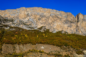 Caucasus mountains, Cherek gorge. Autumn weather in the mountains. Panoramic view of the beautiful nature of the Caucasus