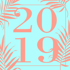 Obraz premium Happy new year turquoise 2019 Text Design Vector illustration