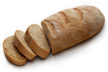 Loaf of fresh delicious dark bread, isolated on white background