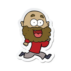 sticker of a cartoon crazy happy man with beard running