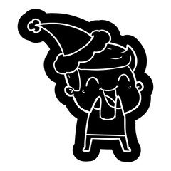 cartoon icon of a man laughing wearing santa hat
