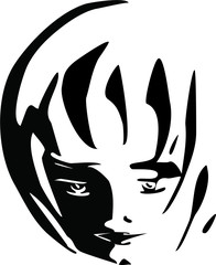 Stylized isolated shadow silhouette of gloomy look face on white background vector illustration. 