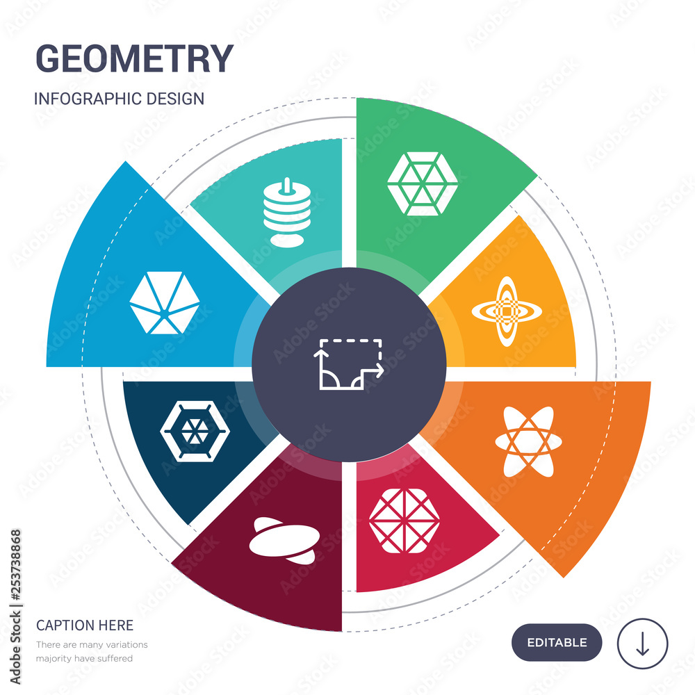 Poster set of 9 simple geometry vector icons. contains such as dimensions, disk, dodecahedron, double hexag