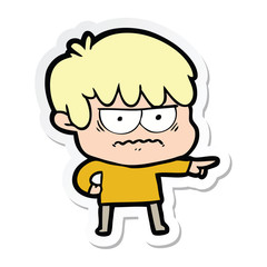 sticker of a annoyed cartoon boy