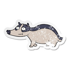 distressed sticker of a cartoon friendly badger