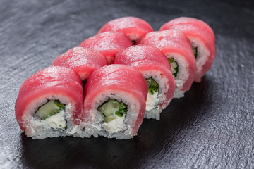 Philadelphia makizushi roll with generous amount of tuna