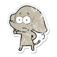 distressed sticker of a cartoon unsure elephant