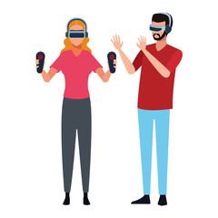 People playing with virtual reality glasses