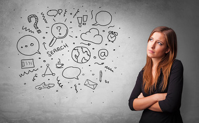 Fototapeta premium Young person thinking with office problems concept 