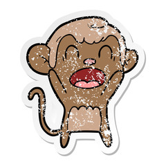 distressed sticker of a shouting cartoon monkey
