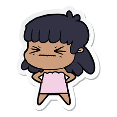 sticker of a cartoon angry girl