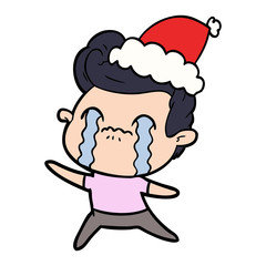 line drawing of a man crying wearing santa hat