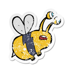 retro distressed sticker of a cartoon frightened bee