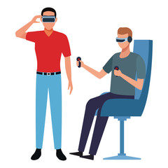 People playing with virtual reality glasses