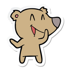 sticker of a laughing bear cartoon