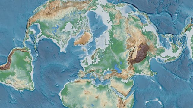 Norway area presented against the global physical map in the Fahey projection with animated oblique transformation