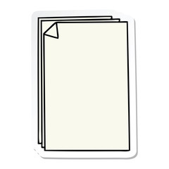 sticker of a quirky hand drawn cartoon paper pile