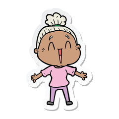 sticker of a cartoon happy old lady