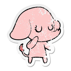 distressed sticker of a cute cartoon elephant