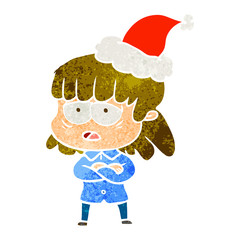 retro cartoon of a tired woman wearing santa hat