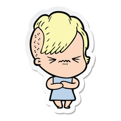sticker of a cartoon annoyed hipster girl