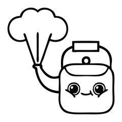 line drawing cartoon steaming kettle