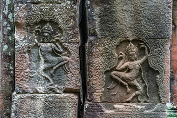 Relief of apsara dancers in Banteay Kdey temple, Cambodia