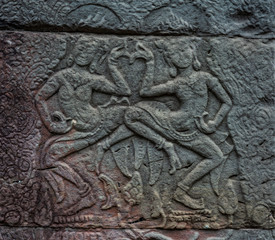Relief of apsara dancers in Banteay Kdey temple, Cambodia