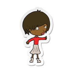 sticker of a cartoon woman raising eyebrow