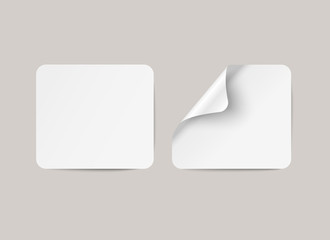 Vector square paper labels with curved corner and shadow, on transparent background. - Illustration