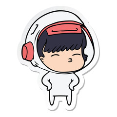 sticker of a cartoon curious astronaut