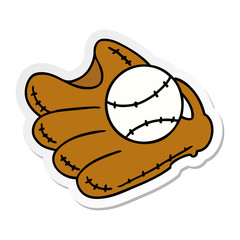 sticker cartoon doodle of a baseball and glove