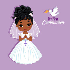 Set of design elements for First Communion for girls. Vector illustration for religious holidays.
