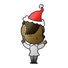 gradient cartoon of a squinting girl wearing santa hat