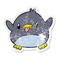 distressed sticker of a cute cartoon penguin