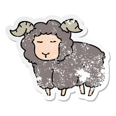 distressed sticker of a quirky hand drawn cartoon ram