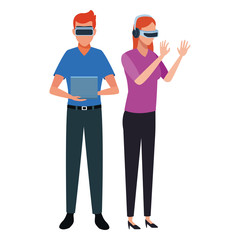 People playing with virtual reality glasses