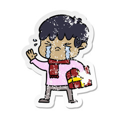 distressed sticker of a crying boy cartoon