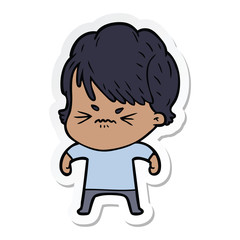 sticker of a cartoon frustrated woman