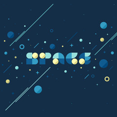 Obraz na płótnie Canvas Flat vector concept of fantasy galaxy in huge universe. Modern poster with space lettering and planets and stars background